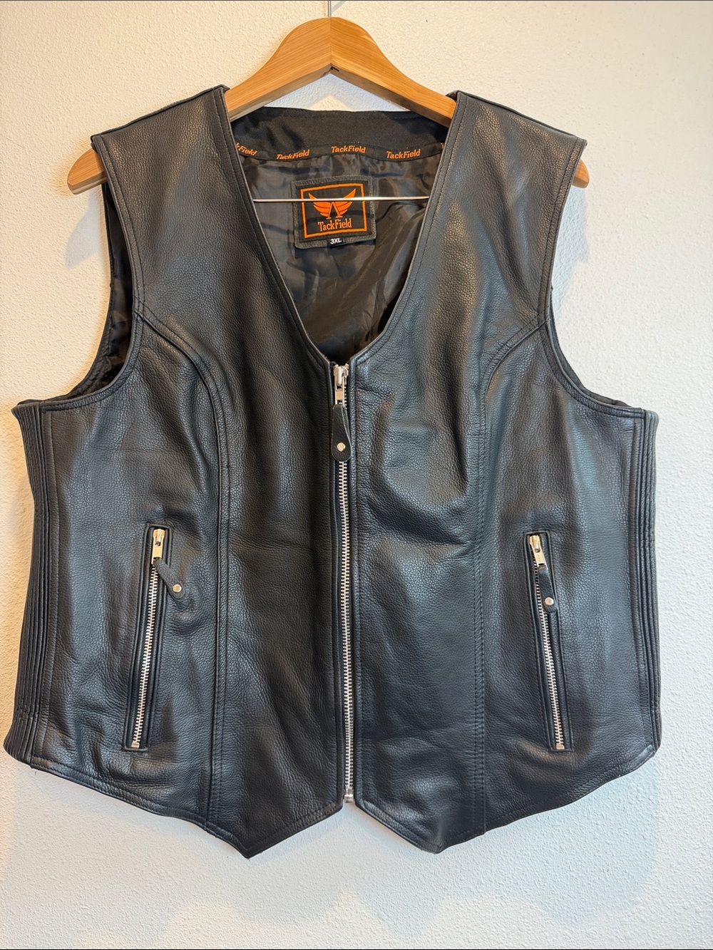 TackField Black Leather Zip Front Vest Mens Size 3XL Excellent Condition